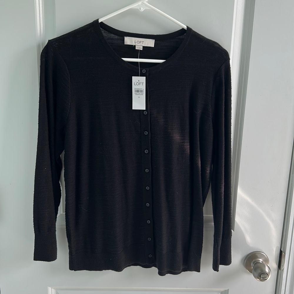 NEW Black cotton LOFT cardigan 3/4 sleeves